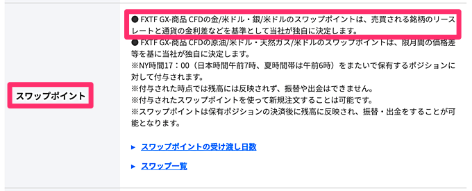 ゴールド（金）CFDのスワップポイント・調整額について