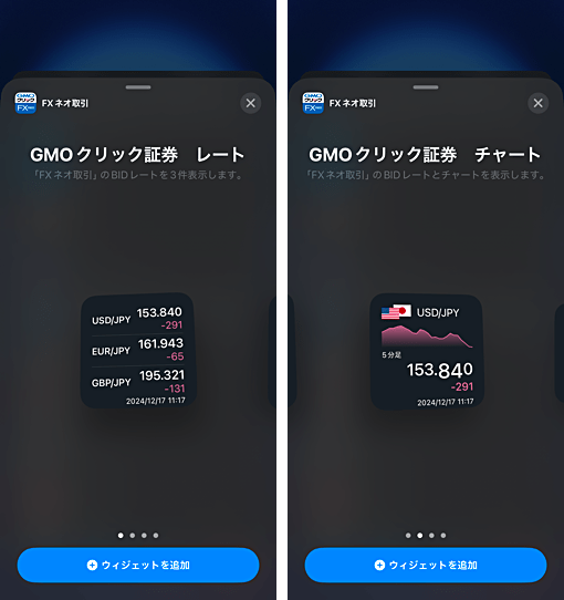 GMOクリック FXneoのウィジェット機能