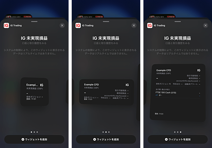 トレーディング・アプリのウィジェット機能