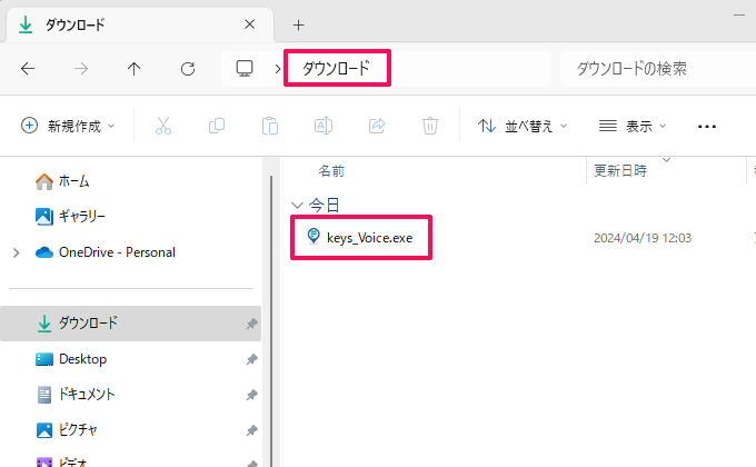 「keys_Voice.exe」ファイルをFilesに
