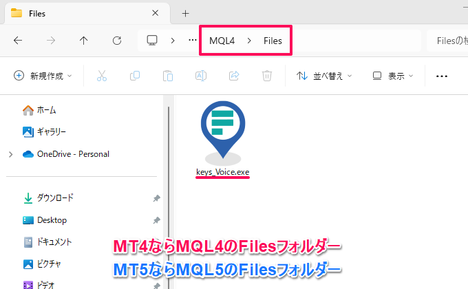 「keys_Voice.exe」ファイルをFilesに