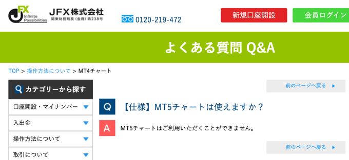 JFXは「MT5」に対応していません