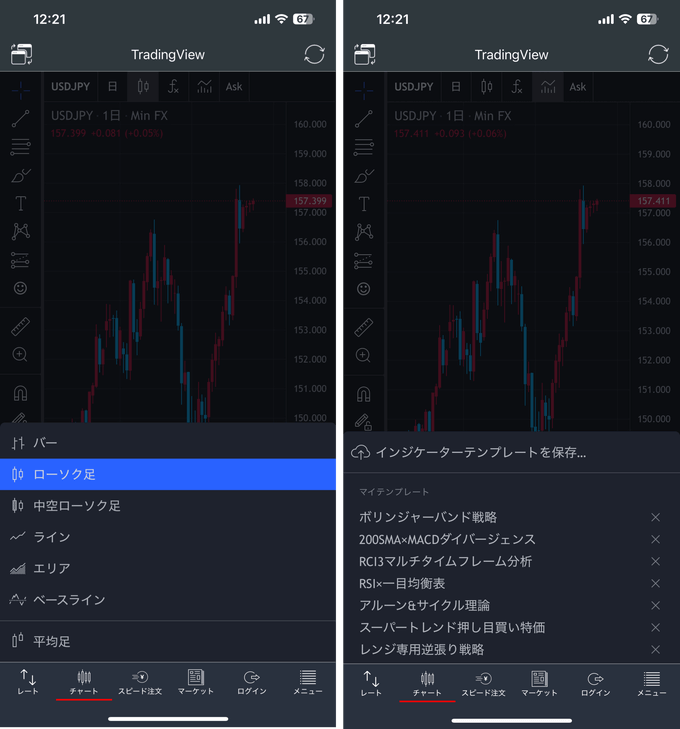 スマホアプリにもTradingView搭載