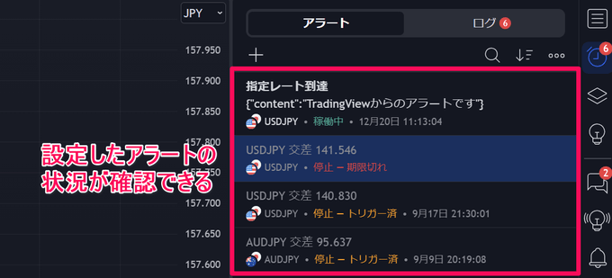 TradingViewのアラートの管理方法
